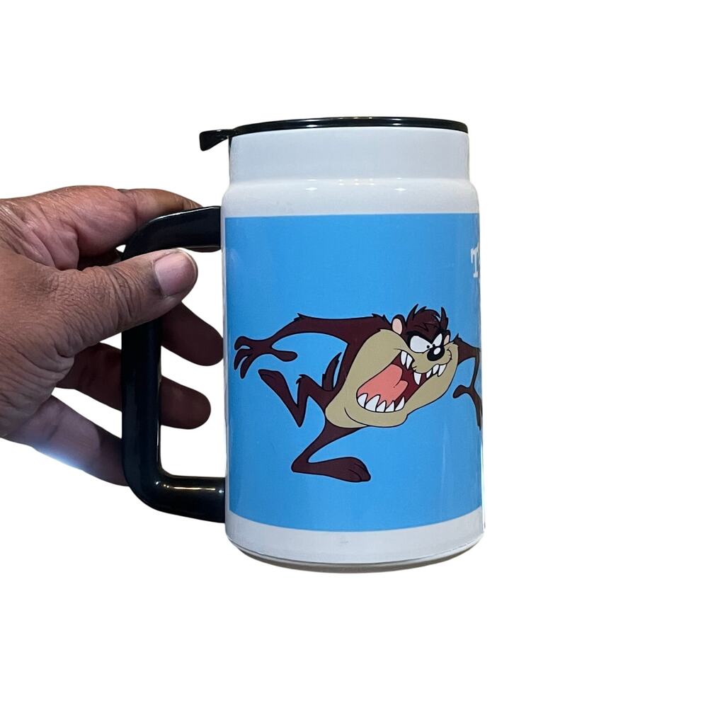 Vintage‎ Rare 1998 Looney Tunes Taz Tasmanian Devil Blue White Travel Mug
